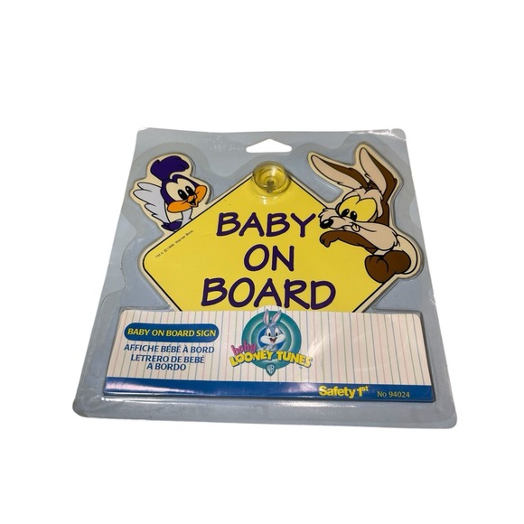 Baby Roadrunner & Wiley Coyote Baby On Board Sign 1999 Looney Toons Vintage‎